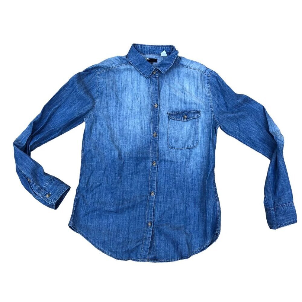 BDG Boyfriend Fit Denim Shirt Women's SMALL Blue Long Sleeve Pocket Top Cotton‌‌